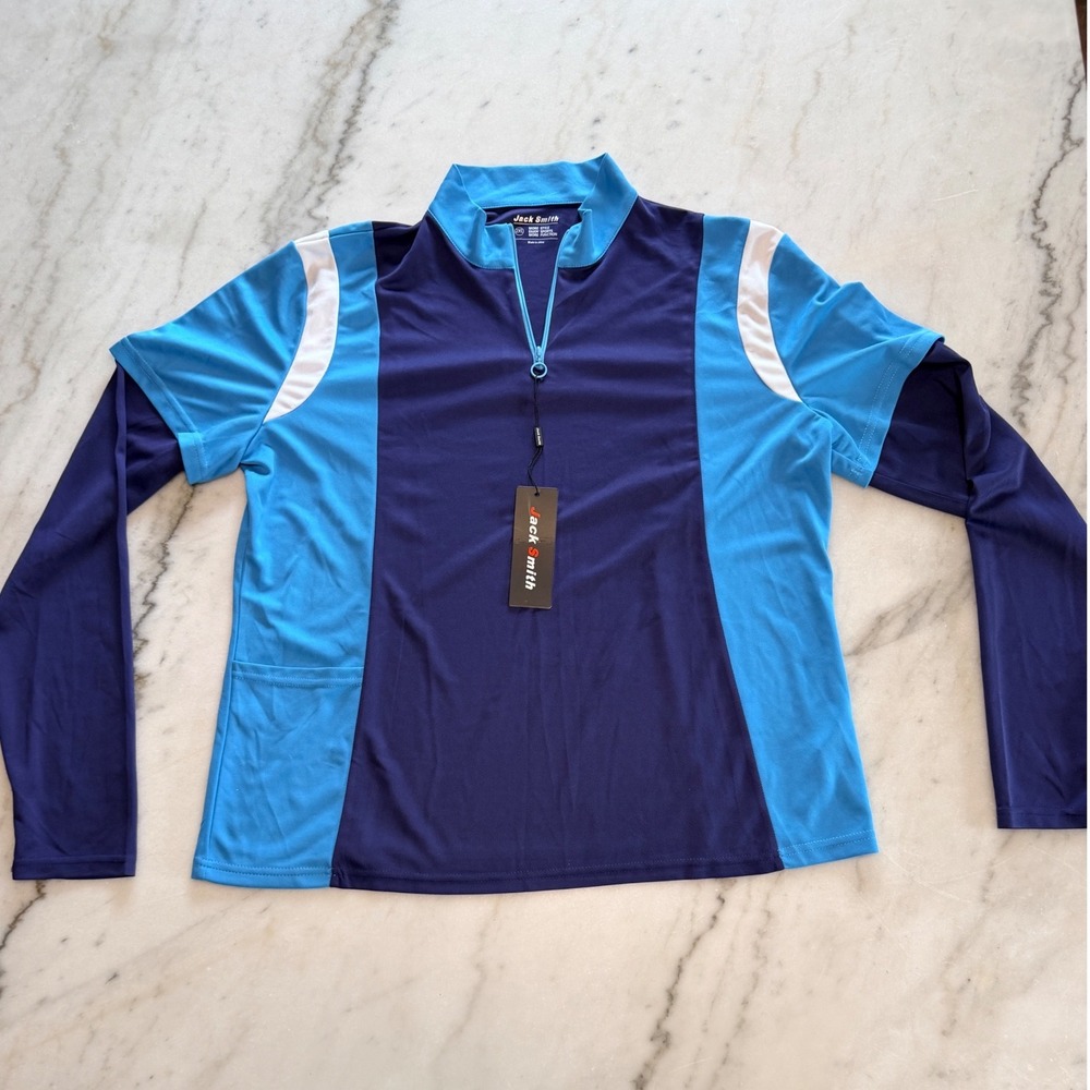 Jack Smith Mens 2XL Blue Colorblock Quarter Zip Long Sleeve Athletic Top NWT